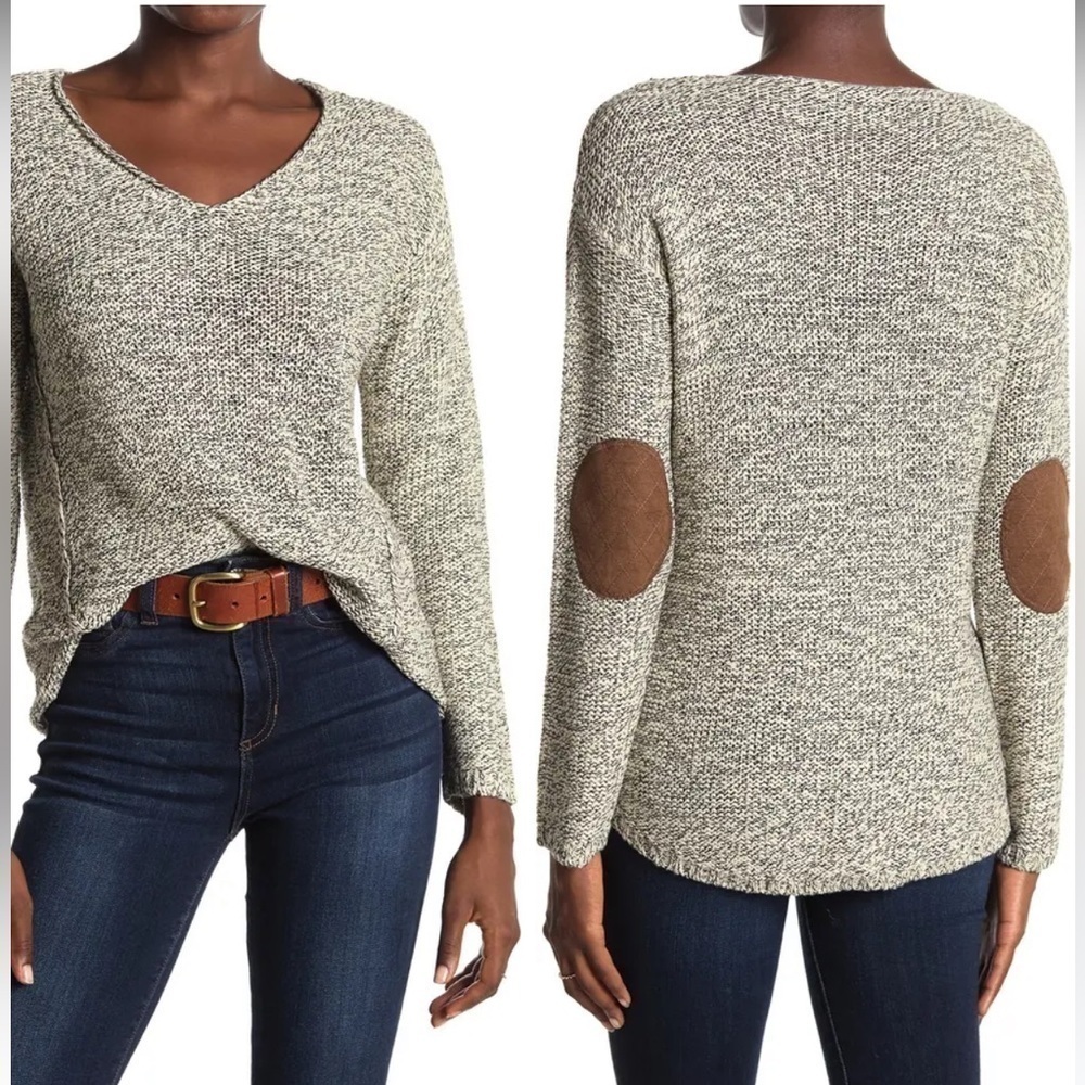 RDI Knit V-neck Sweater Size Small With Cute Elbow Patches! Not Scratchy!